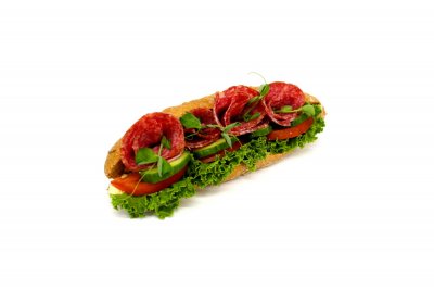 Obložený Selský rohlík - vysočina, salámová pěna, čerstvá zelenina 1,3,7,10