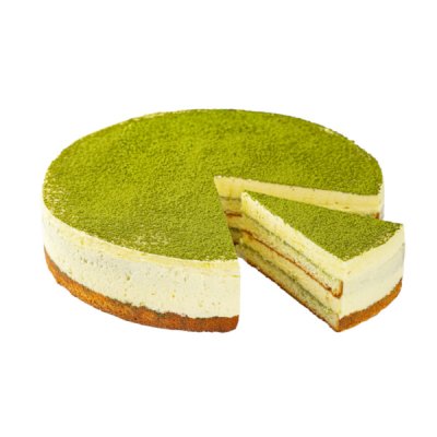 Matcha dort s mascarpone  - Nadýchaný dort s lahodnými prvky klasického tiramisu, lehce posypaný kvalitní matchou. Piškotové vrstvy jsou jemně namočené v matche, překryté nadýchaným krémem z mascarpone. Předkrájený na 12 porcí. A3,7