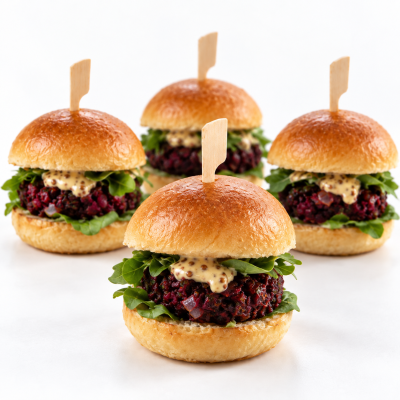 Mini řepové burgery s hořčicovým dresinkem 1,3,7,10,